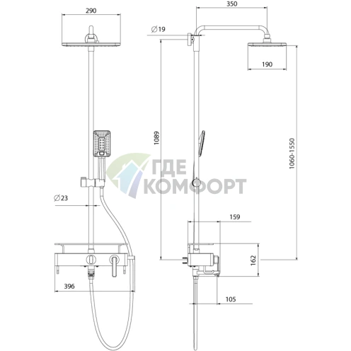 Душевая стойка Lemark Mista LM6462WG с верхним душем - фото 6