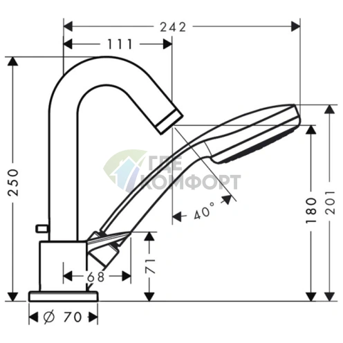 Смеситель для ванны Hansgrohe Logis с ручным душем и компактным изливом (71310000) - фото 2