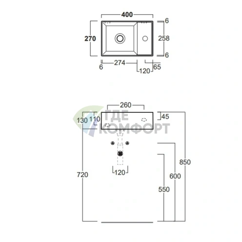 Раковина подвесная SIMAS AGILE 40x27 см белая, правая - фото 2