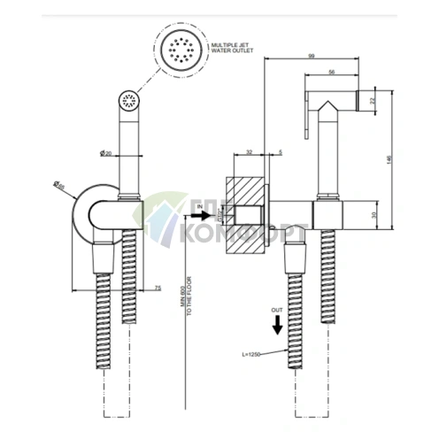 Гигиенический душ Gessi Origini, шланг 1250 мм, цвет Black XL (45126#299) - фото 2