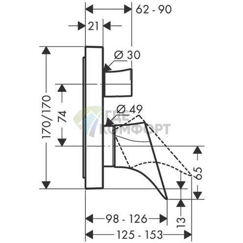 Смеситель для ванны AX Starck Organic в элегантном полированном золоте (12416990) - фото 2