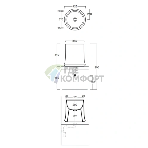 Раковина накладная SIMAS Sharp высокая 42×44 см без отверстия, цвет cemento matt - фото 2