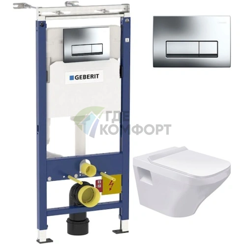 Комплект Система инсталляции для унитазов Geberit Duofix Платтенбау 458.125.21.1 4 в 1 с кнопкой смыва + Чаша для унитаза подвесного Duravit DuraStyl - фото 1