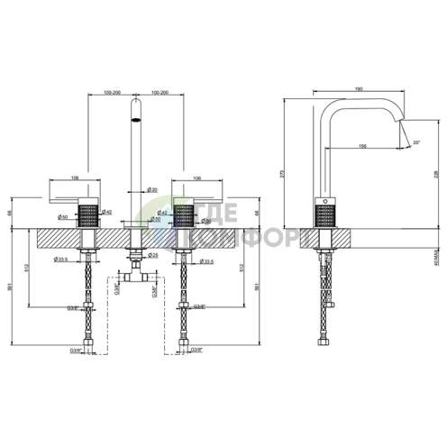Смеситель для раковины GESSI 316 на 3 отверстия, цвет brushed black metal PVD (54211#707) - фото 2
