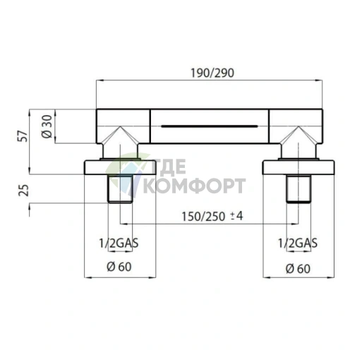 Излив для ванны и душа Bossini Cascata-Wall в стиле каскад, хром (I00271F.030) - фото 2