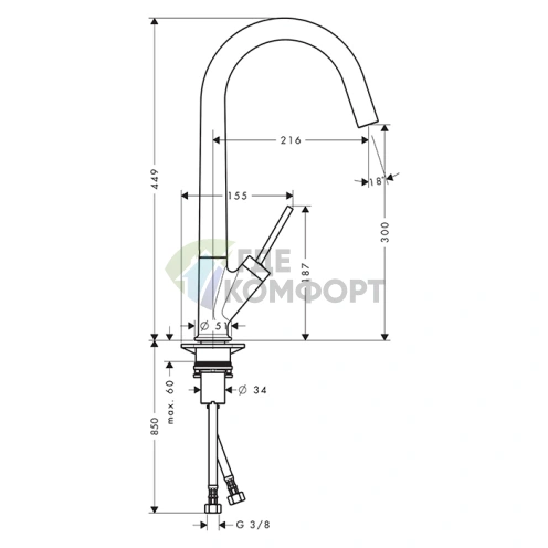 Кухонный смеситель AX Starck 300 Eco с пластиковым изливом (12801800) - фото 2