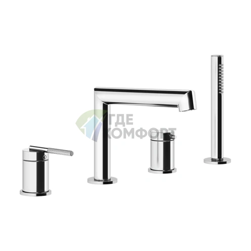 Смеситель для ванны Gessi Ingranaggio с каскадным изливом и комплектом лейки, хром (63537#031) - фото 1