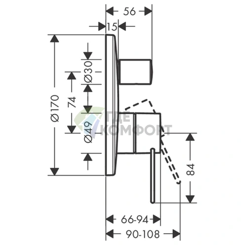 Смеситель для ванны AX Uno в цвете полированный черный хром (38426330) - фото 2