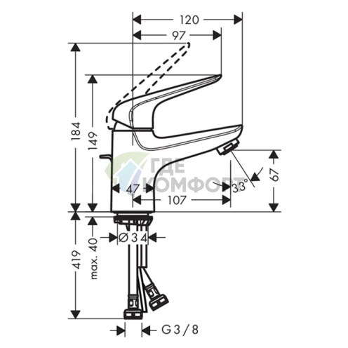 Смеситель для раковины Hansgrohe Novus Loop 70, хром, с донным клапаном (71080000) - фото 2