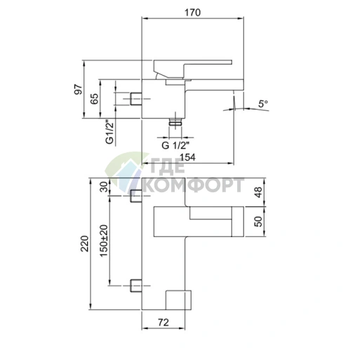 Смеситель для ванны Fantini AR/38 настенный с изливом 155 мм (хром) (38 02 3315S) - фото 2