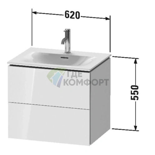 Тумба подвесная Duravit L-Cube 234463 с 2 ящиками, 550x620x481 мм, белый глянец (LC630502222) - фото 2