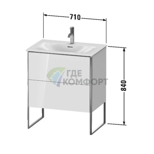 Напольная тумба Duravit XSquare под раковину с двумя ящиками, цвет White High Gloss (XS452302222) - фото 2