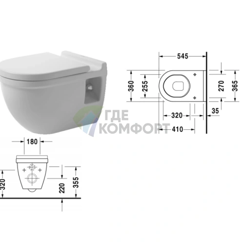 Подвесной унитаз Duravit Starck 3 Comfort с вертикальным смывом (2215090000) - фото 2