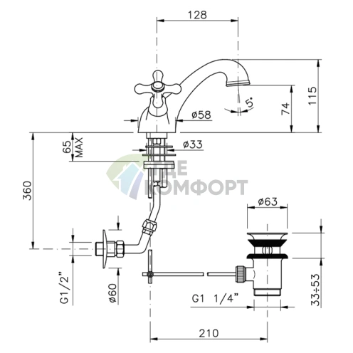 Смеситель для раковины Nicolazzi Nuova Brenta, однорычажный, с донным клапаном, хром (2532CR) - фото 2
