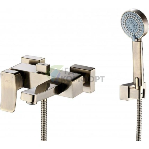 Смеситель для ванны с душем Wasserkraft Exter 1601 в цвете светлая бронза - фото 1