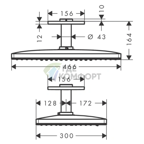 Верхний душ HG Rainmaker Select 460 с потолочным креплением и системой 2jet Rain (24004400) - фото 2