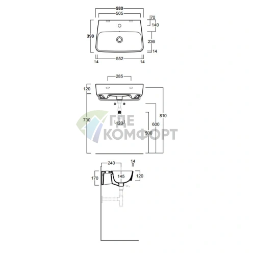 Раковина подвесная Simas Degrade 58x39 см, 1 отверстие, белая - фото 2