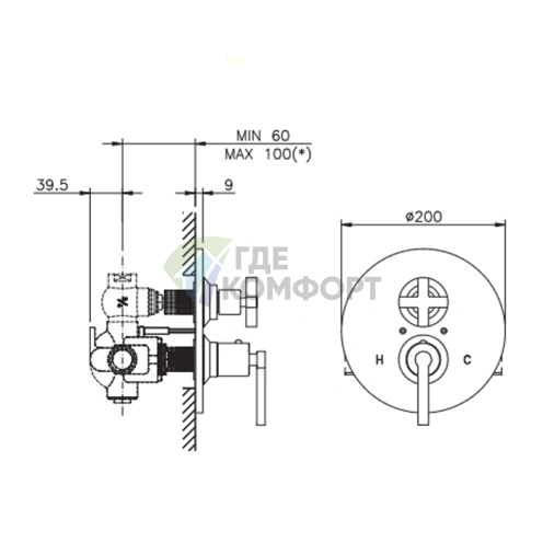 Смеситель встраиваемый Nicolazzi Mac Kinley 05 с запорным вентилем, хром (4909CR29) - фото 2