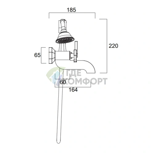 Настенный смеситель для ванны с душевым комплектом SIMAS EIFFEL, хром (EIBVI cr) - фото 2