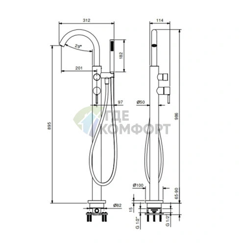 Напольный смеситель для ванны FANTINI NOSTROMO Matt Gun Metal PVD (50 P5 E880B) - фото 2