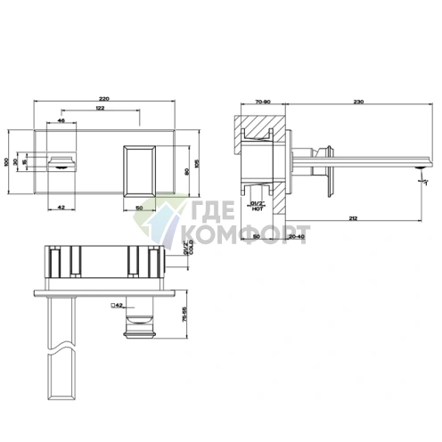 Встраиваемый однорычажный смеситель Gessi Eleganza для раковины (без донного клапана, хром) (46088#031) - фото 2