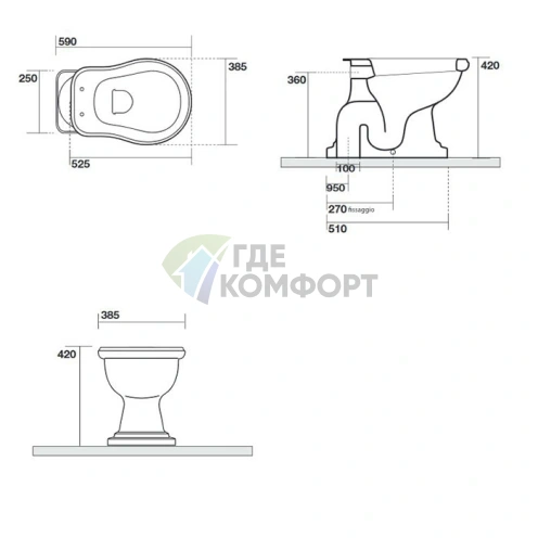 Унитаз напольный KERASAN Retro с прямым сливом в пол, белый (101001) - фото 2