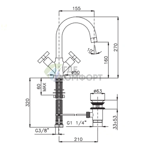 Смеситель для раковины Nicolazzi M.Croce с двумя ручками, хром (2236CR27) - фото 2