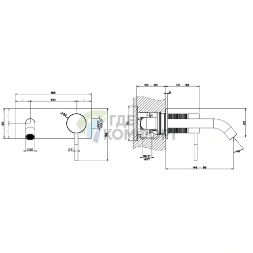 Встраиваемый смеситель GESSI 316 для раковины с изливом 200-170 мм, цвет steel brushed (54388#239) - фото 2