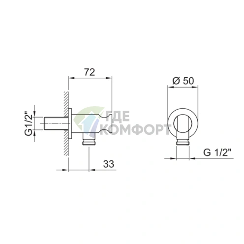 Шланговое соединение Fantini Milano 1/2 с держателем душа (матовая оружейная сталь) (91 P5 9323) - фото 2