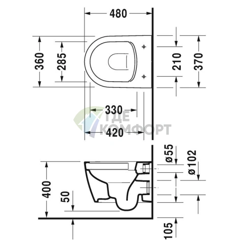 Подвесной унитаз Duravit ME by Starck Compact Rimless: Безободковая гигиена и стиль (2530092000) - фото 2