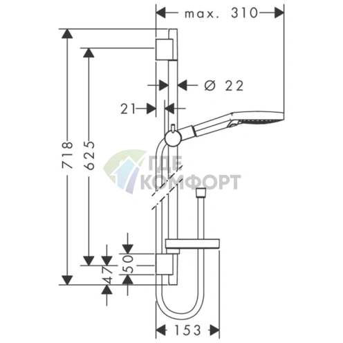 Душевой набор HG Raindance Select S с 3 режимами и технологией EcoSmart – хром (26632000) - фото 2