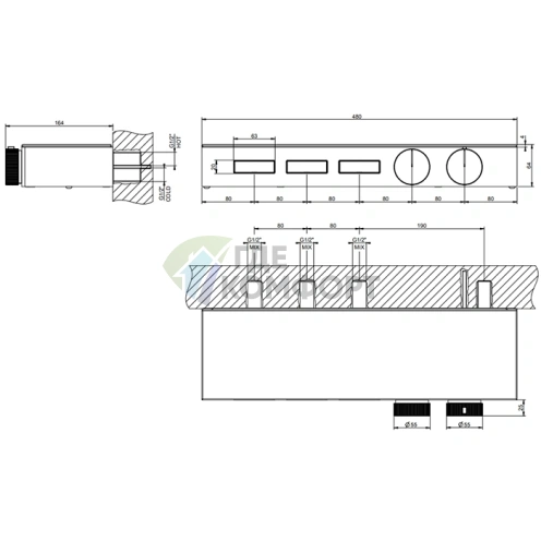 Термостат для душа Gessi Hi-Fi на 3 источника со стеклянной полкой Black Metal PVD (63024#706) - фото 2