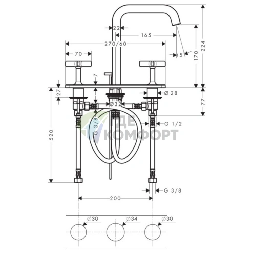 Смеситель для раковины AX Citterio E с панелью, донным клапаном и ручкой-звездой, хром (36116000) - фото 2