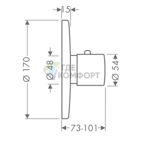 Встраиваемый термостат для ванны AX Uno однорычажный с внешней частью, хром (38375000) - фото 2