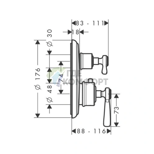 Встраиваемый термостат для душа AX Montreux на 2 выхода, хром (16821000) - фото 2