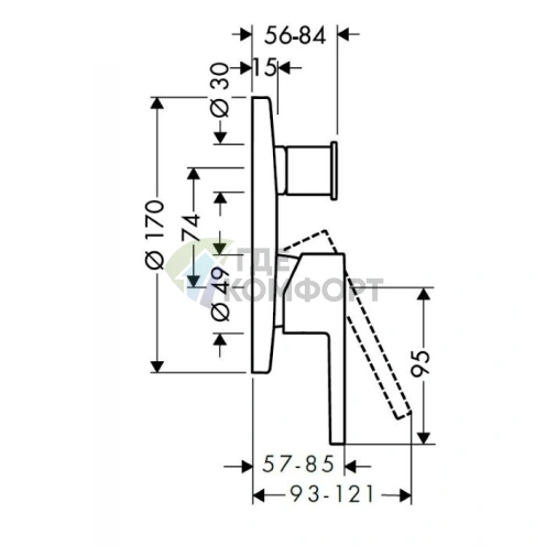 Встраиваемый однорычажный смеситель для ванны AX Starck с защитой от обратного потока, хром (10427000) - фото 2