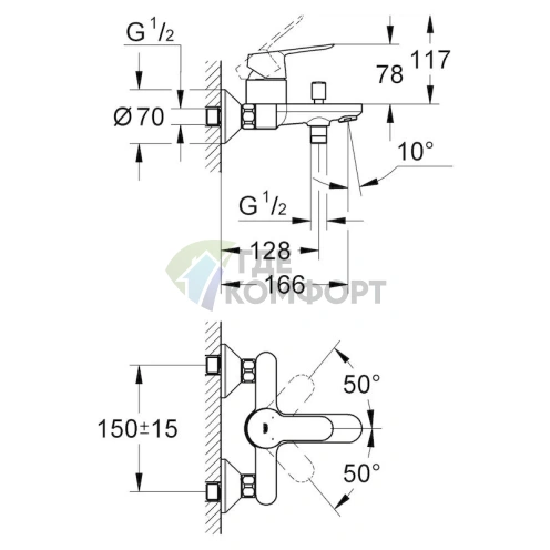 Смеситель Grohe BauEdge 23334000 для ванны с душем — немецкое качество и стильный дизайн - фото 2