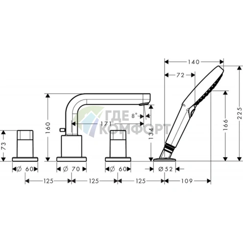 Смеситель для ванны Hansgrohe Metris S с ручным душем 3jet (хром) (31443000) - фото 2