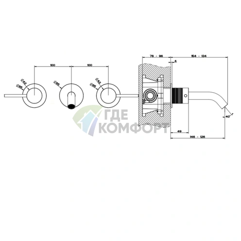 Встраиваемый смеситель GESSI для раковины на 3 отверстия, сталь brushed (54392#239) - фото 2