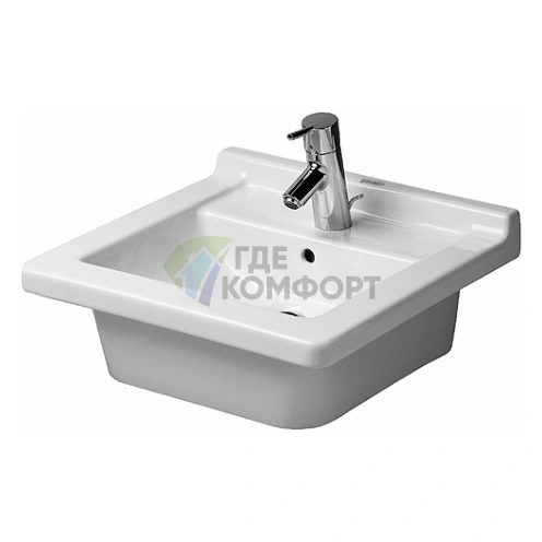 Раковина Duravit Starck 3 с переливом и 3 отверстиями под смеситель, 480x465 мм, белая (303480030) - фото 1