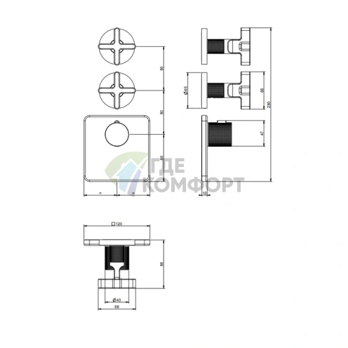 Термостатический смеситель GESSI INCOSO для двух источников, резьба 3/4, цвет Nero XL (58344#299) - фото 2