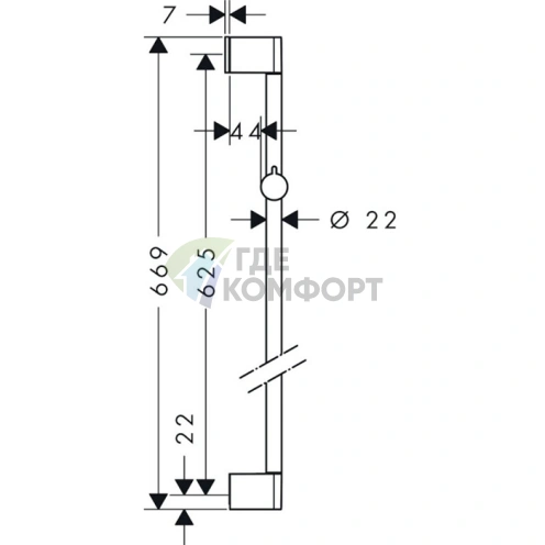 Душевая штанга HG UnicaCroma 65 см с держателем для ручного душа, хром (26505000) - фото 2
