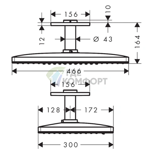 Верхний душ HG Rainmaker Select 460 с потолочным креплением и системой 2jet Rain (24004600) - фото 2