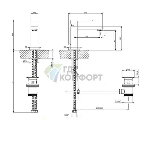 Смеситель для раковины Gessi Rettangolo с донным клапаном, хром (20001#031) - фото 2