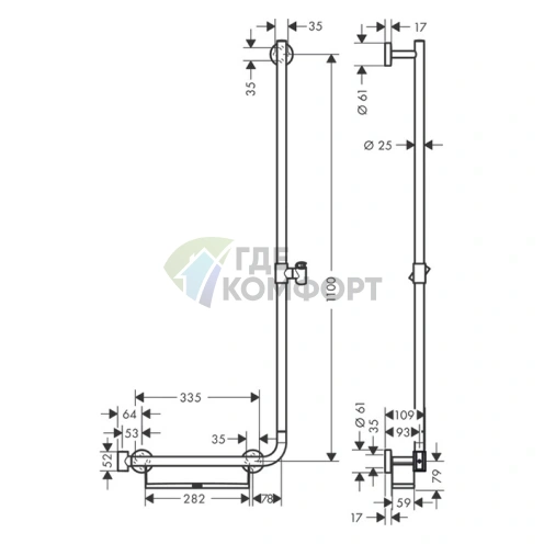 Штанга для душа HG Unica Comfort 1100 мм с полочкой и регулируемым держателем, белый/хром (26404400) - фото 2