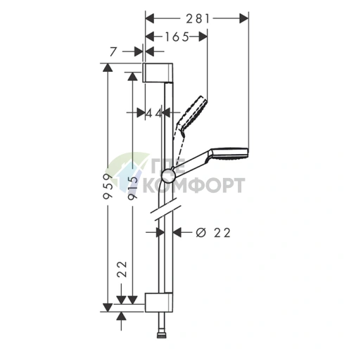 Душевой набор HG Crometta Vario Unica: Штанга 900 мм, ручной душ с функцией Rain и технологией EcoSmart (белый/хром) (26539400) - фото 2