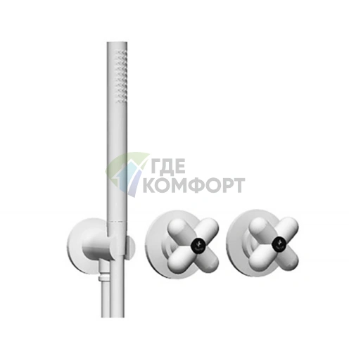 Смеситель для душа Fantini I Balocchi встраиваемый на 2 выхода с ручным душем, белый матовый (60 29 0384B) - фото 1