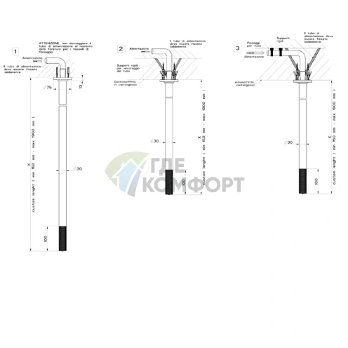 Излив потолочный GESSI INCISO с выносным управлением, индивидуальная длина 150-1900 мм, цвет золото (58299#246) - фото 2