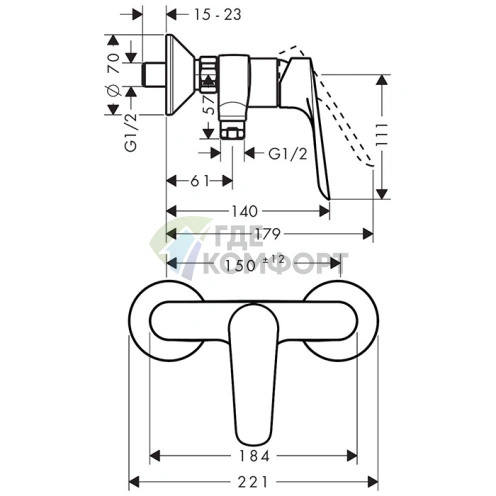 Настенный смеситель для душа Hansgrohe Logis E в хроме (71602000) - фото 2