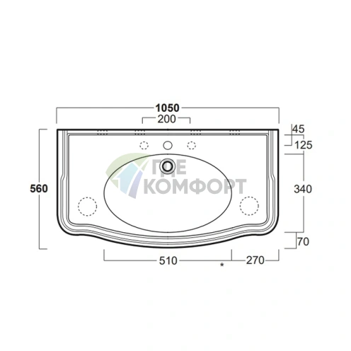 Раковина-консоль SIMAS Arcade 105, 105x56 см, 3 отв. под смеситель (2отв. выбитых вручную), цвет: белый - фото 2